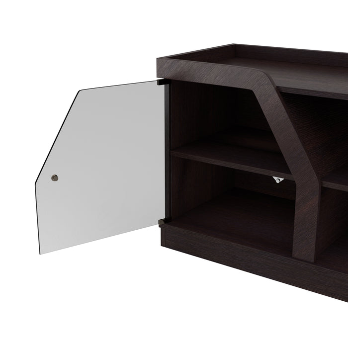 Andrian Espresso Multi Shelf 70-inch TV Stand with Glass Cabinet Doors