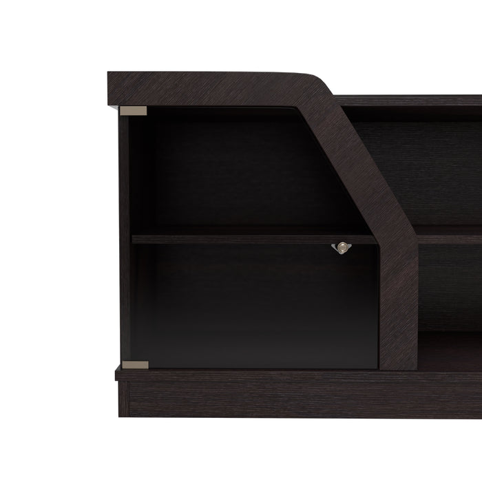 Andrian Espresso Multi Shelf 70-inch TV Stand with Glass Cabinet Doors
