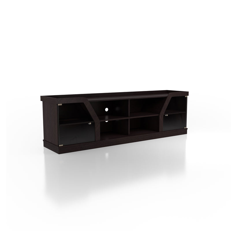 Andrian Espresso Multi Shelf 70-inch TV Stand with Glass Cabinet Doors