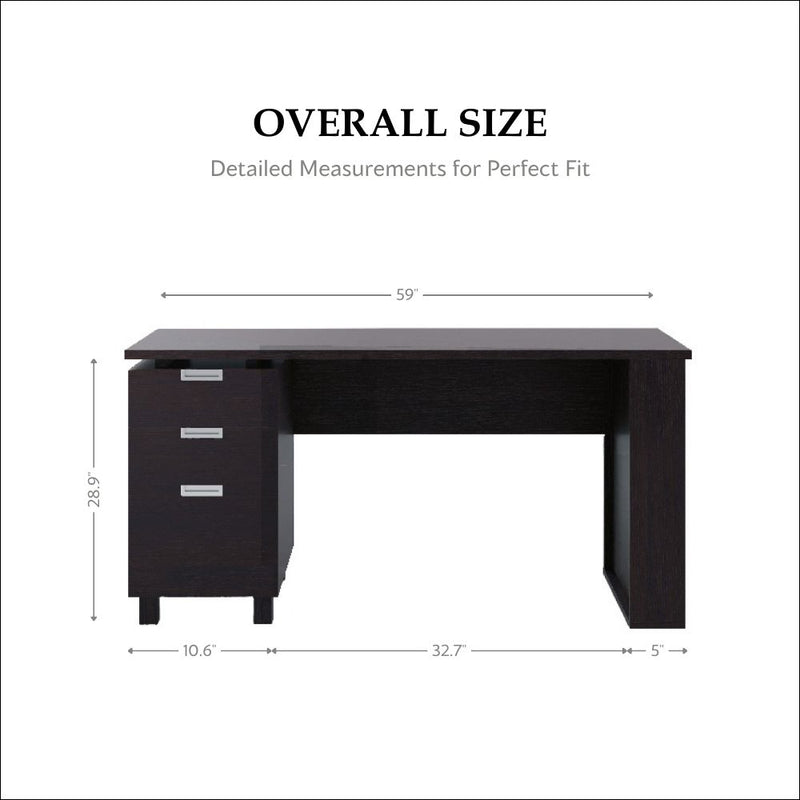 Patton Espresso 59-inch Office Desk with Built-in File Cabinet