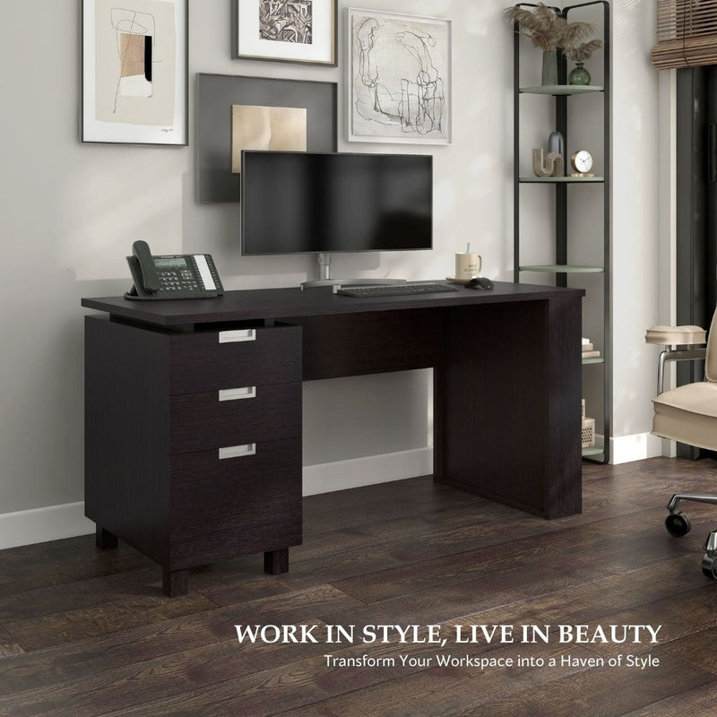 Patton Espresso 59-inch Office Desk with Built-in File Cabinet