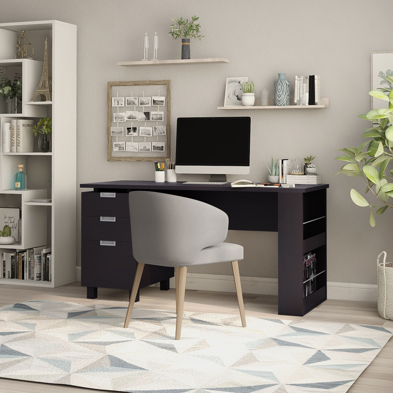 Patton Espresso 59-inch Office Desk with Built-in File Cabinet