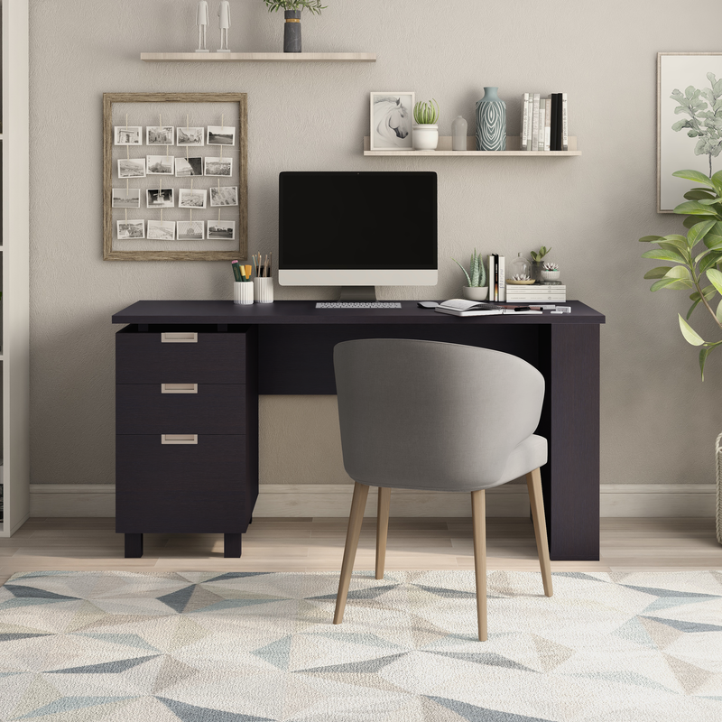 Patton Espresso 59-inch Office Desk with Built-in File Cabinet