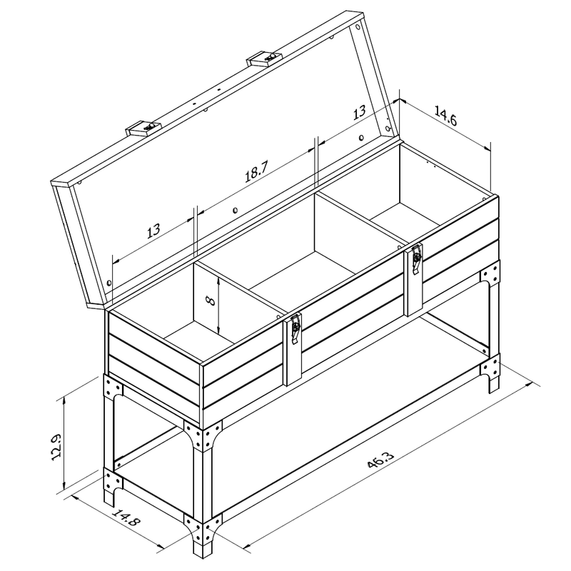 Tidal Vintage Walnut Storage Chest on Metal Entryway Console Table