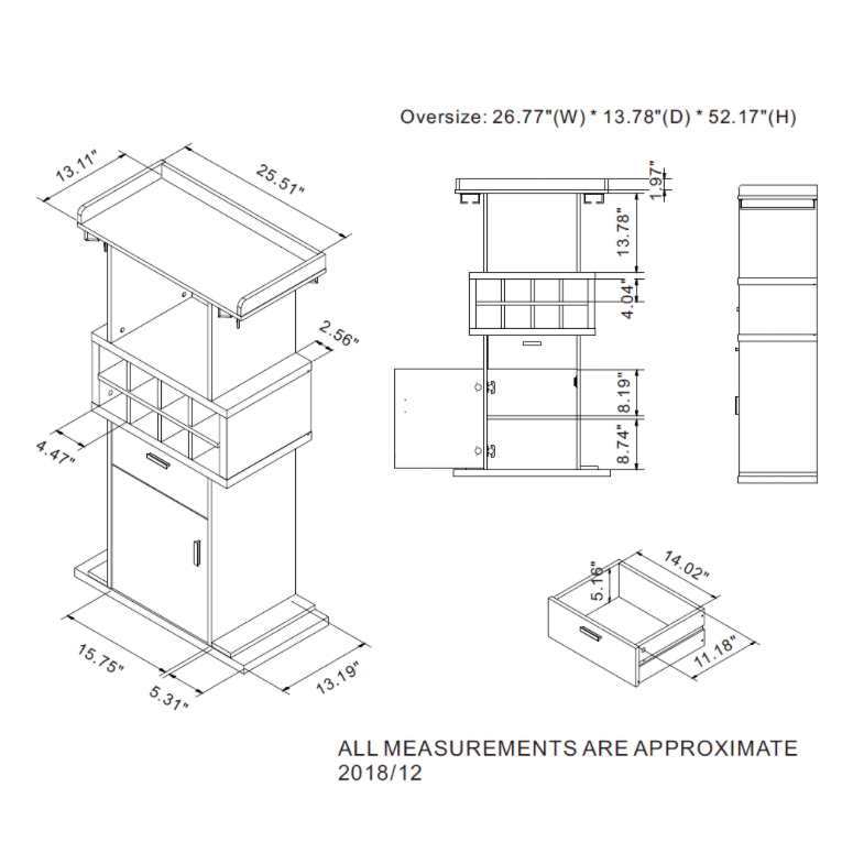 Orville Chestnut Brown Stemware Rack & 8-Bottle Wine Slot Cabinet