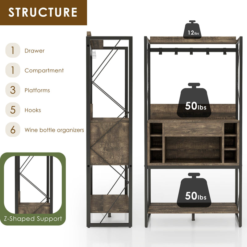 Komich Industrial Reclaimed Oak 6-bottle Home Bar