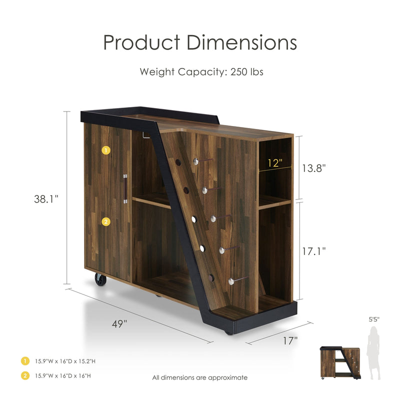Howard Industrial Light Hickory and Black Mobile 5-Bottle Home Bar