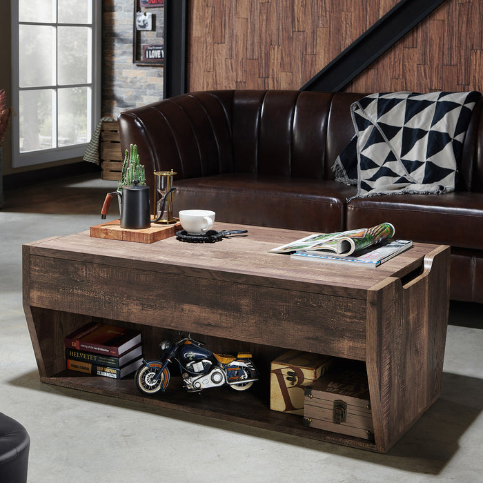 Jarlin Rustic Reclaimed Oak 70" Bookcase and Storage Coffee Table Set