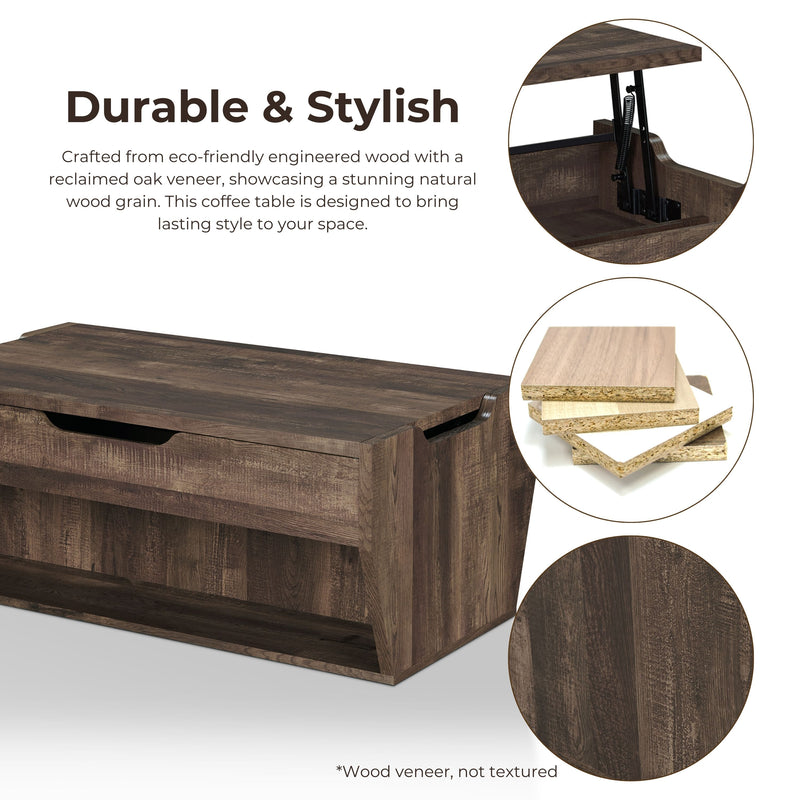 Jarlin Rustic Reclaimed Oak 70" Bookcase and Storage Coffee Table Set