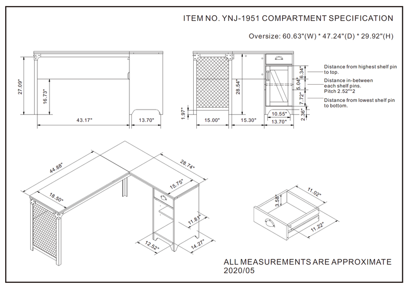 Booth Modern Farmhouse Multi-Storage L-Shaped Desk (61-inch)