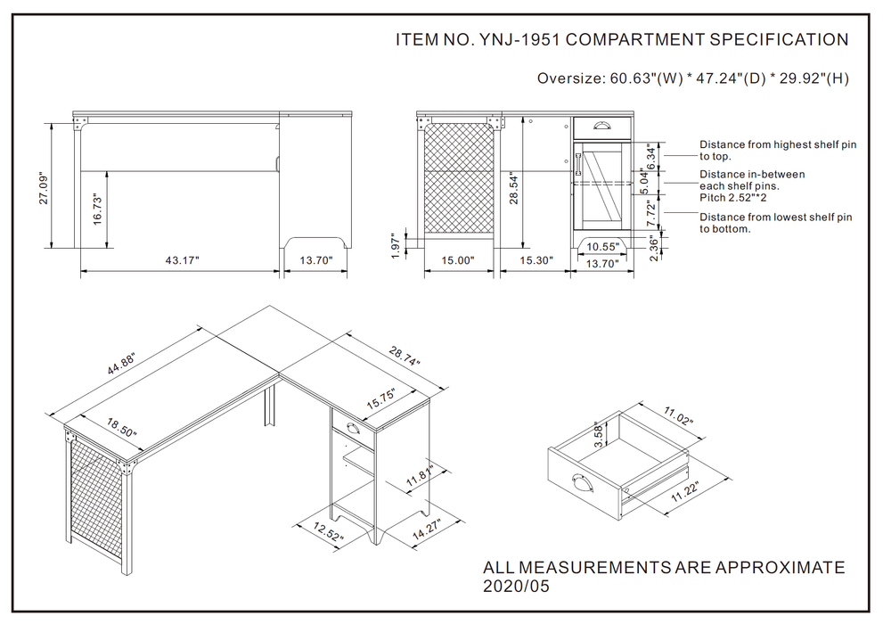 Booth Modern Farmhouse Multi-Storage L-Shaped Desk (61-inch)