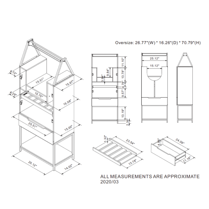 Porter Urban 6-Bottle Home Bar with Hanging Metal Stemware Rack