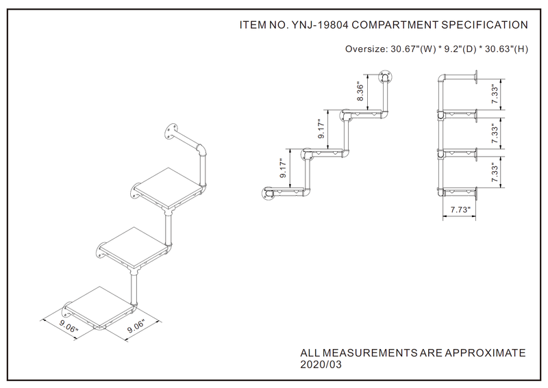 Lents Industrial Reclaimed Oak 3-tier Wall Shelf