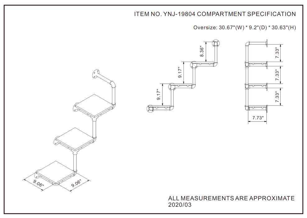 Lents Industrial Reclaimed Oak 3-tier Wall Shelf