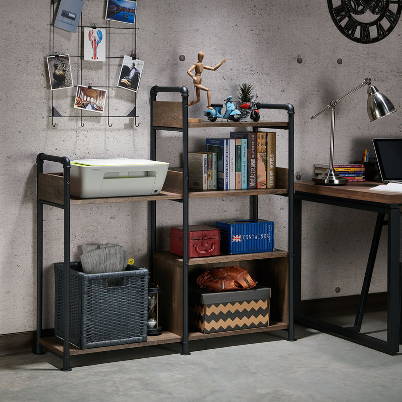 Symone Industrial Reclaimed Oak 6-Shelf Wood Bookshelf