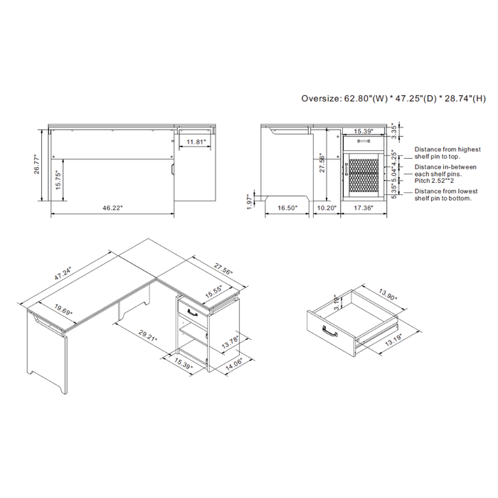 Gutierrez Urban Multi-Storage L-shape Desk with Mesh Wire (63-inch)