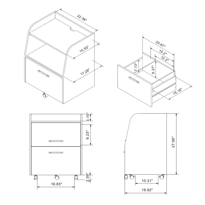 Anneta Transitional Vintage Gray Oak Wood File Cabinet with Caster