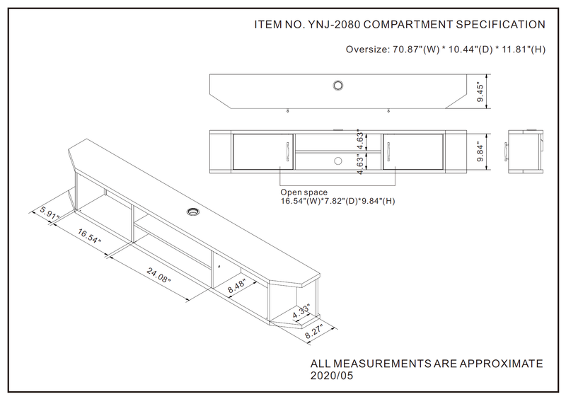Dryad Transitional 71" 4-Shelf Floating TV Console