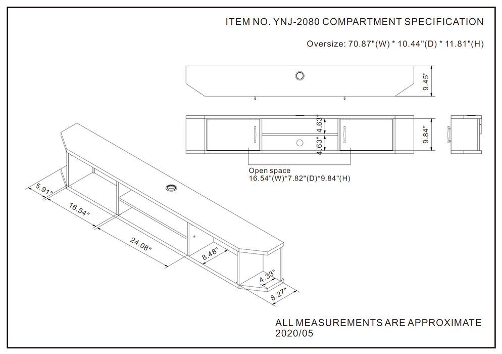 Dryad Transitional 71" 4-Shelf Floating TV Console