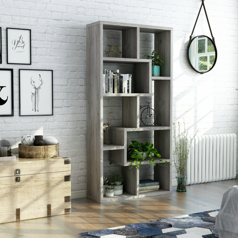 Brigman Modern Gray 8-Shelf Wood Bookcase