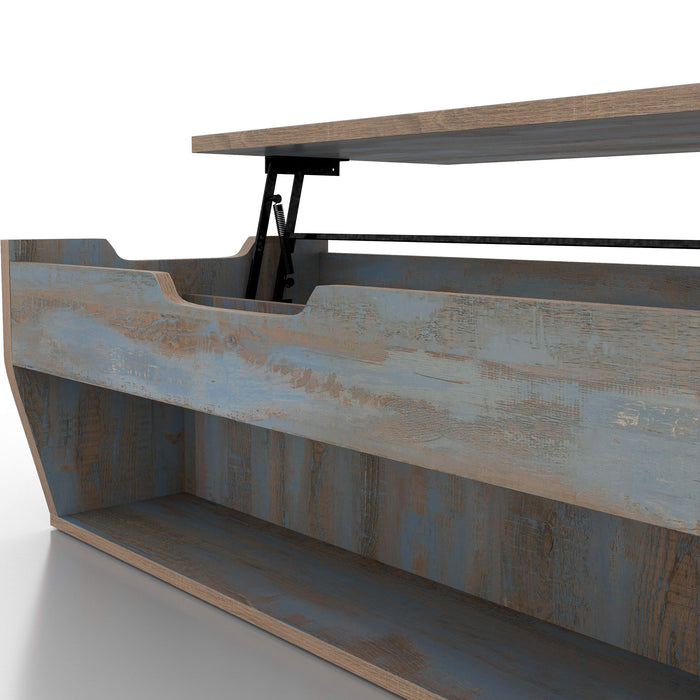 Medora Distressed Blue Lift-Top Coffee Table & Entryway Shelf Set