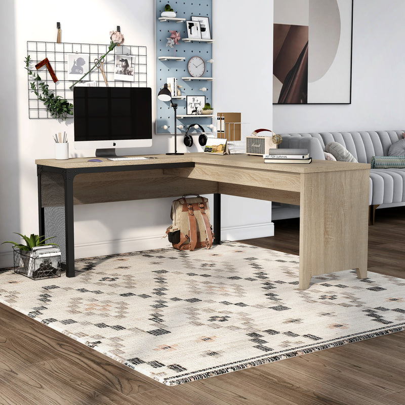 Shadowstone Modern Natural Oak L-Shape Desk with Lift-Top Storage