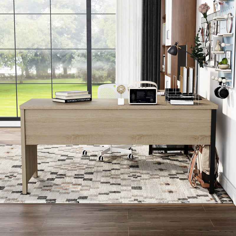 Shadowstone Modern Natural Oak L-Shape Desk with Lift-Top Storage