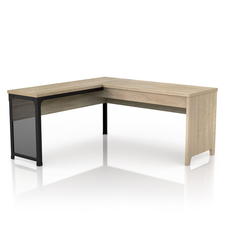 Shadowstone Modern Natural Oak L-Shape Desk with Lift-Top Storage