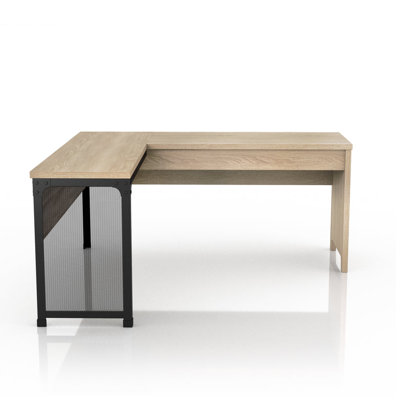 Shadowstone Modern Natural Oak L-Shape Desk with Lift-Top Storage