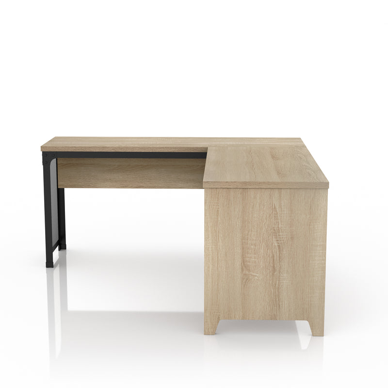 Shadowstone Modern Natural Oak L-Shape Desk with Lift-Top Storage