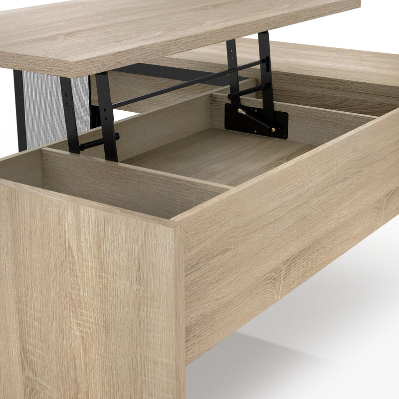 Shadowstone Modern Natural Oak L-Shape Desk with Lift-Top Storage