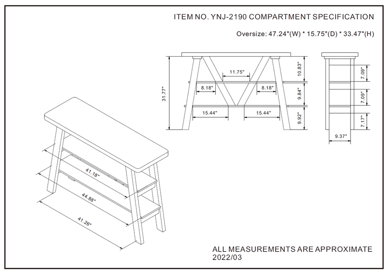 Kilmone Farmhouse 47-inch Open Shelf Console Table