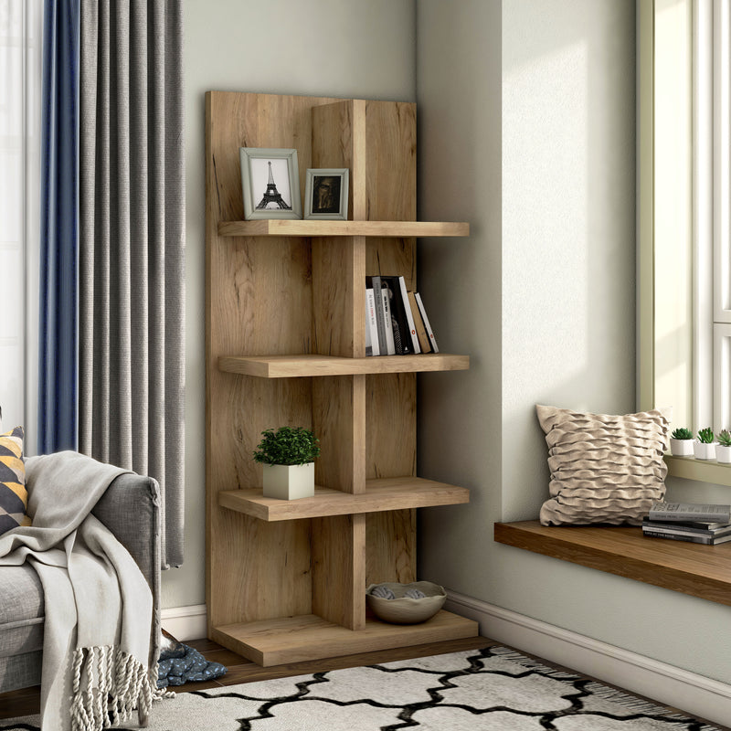 Santo Transitional Light Oak Wood 4-Shelf Bookcase