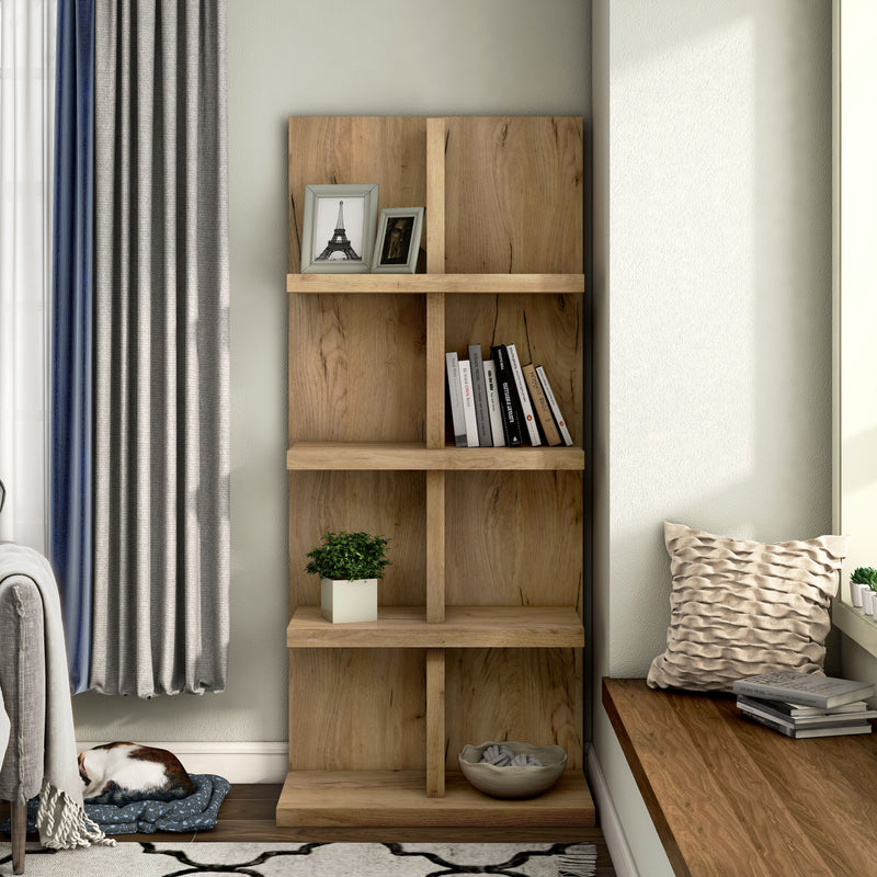Santo Transitional Light Oak Wood 4-Shelf Bookcase