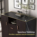 Informational image of the spacious tabletop of a contemporary espresso three-door one shelf shoe cabinet 