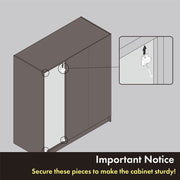 Informational image of the security features of a contemporary espresso three-door one shelf shoe cabinet