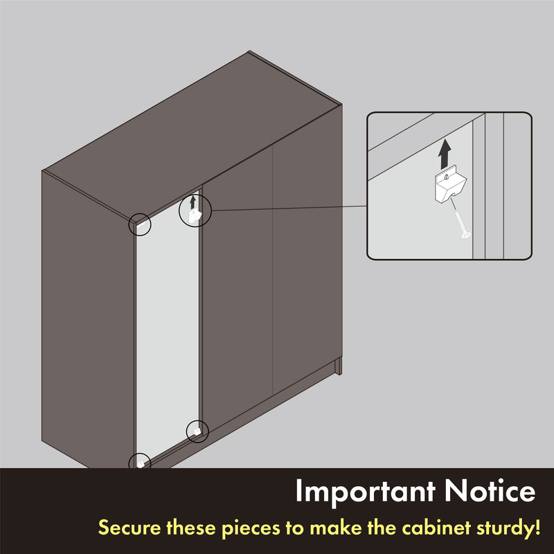 Informational image of the security features of a contemporary espresso three-door one shelf shoe cabinet
