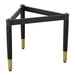 Right facing contemporary black three-legged triangle coffee table base (top not included) on a white background