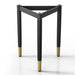 Right facing contemporary black three-legged triangle end table base (top not included) on a white background