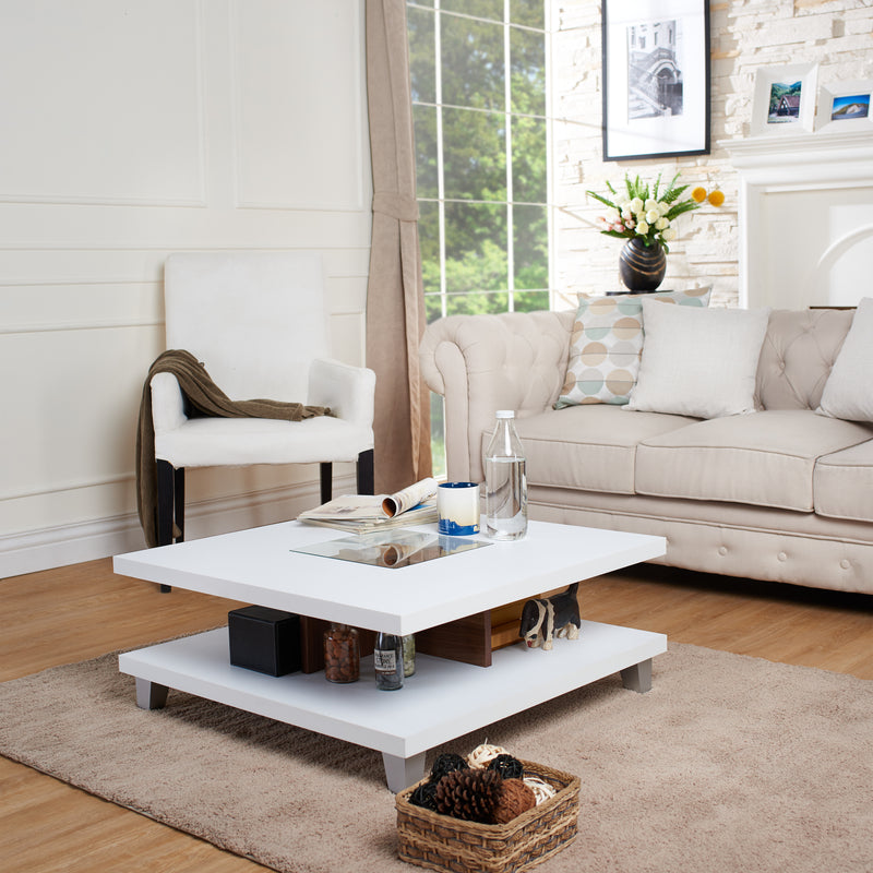 Contemporary Duo-Leveled White Coffee Table