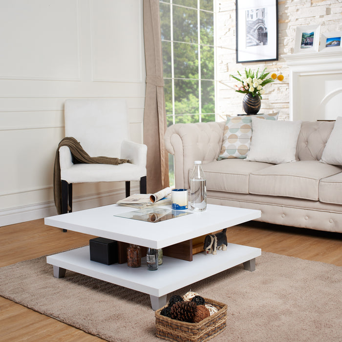 Contemporary Duo-Leveled White Coffee Table