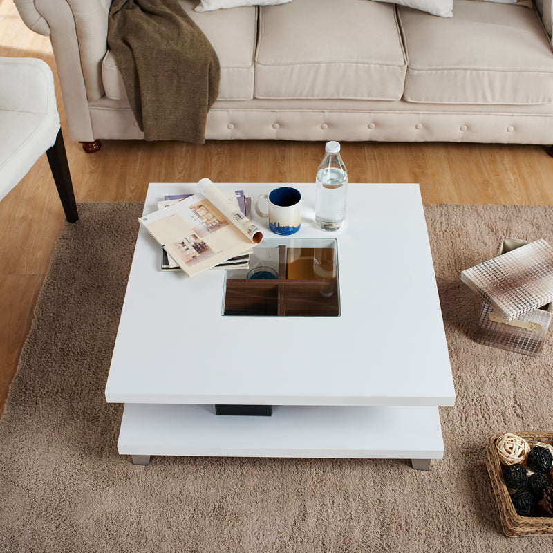 Contemporary Duo-Leveled White Coffee Table