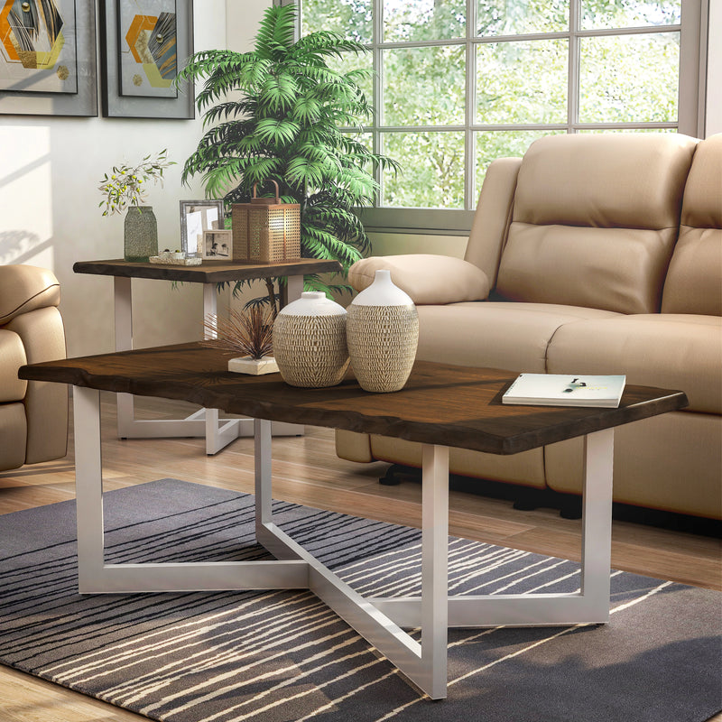 Lloyd Dark Oak & White Live Edge Eco-friendly Rubberwood Coffee Table