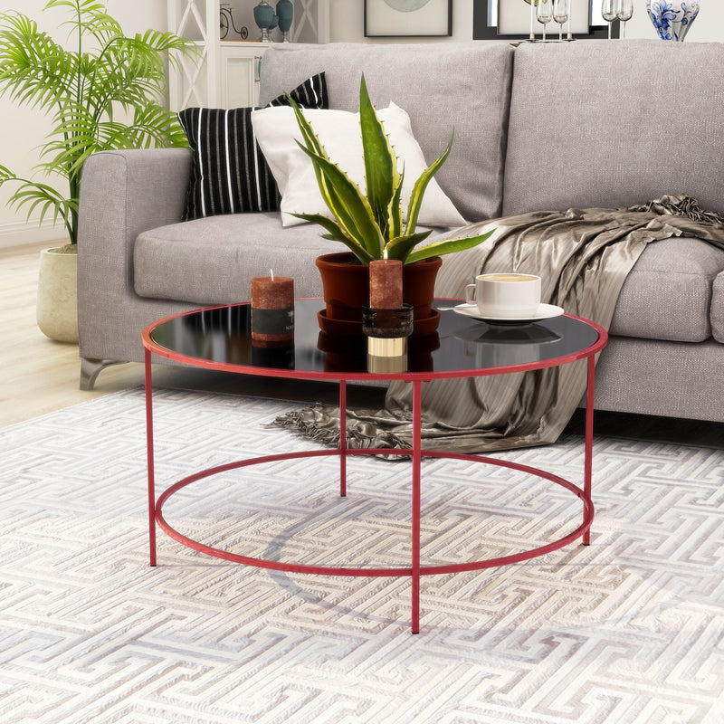 Banks Red And Black Glasstop Circular Coffee Table
