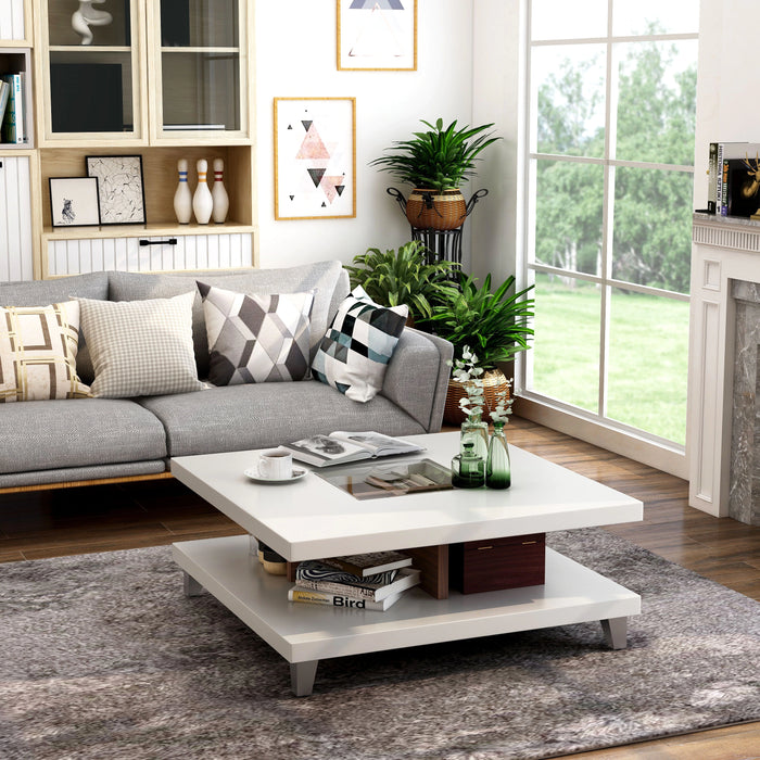 Contemporary Duo-Leveled White Coffee Table
