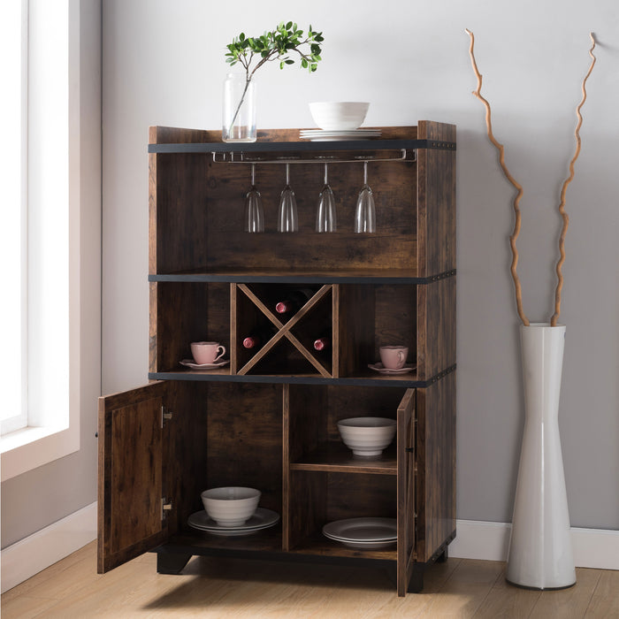 Bettis Rustic Distressed Wood Plank-style Barndoor Wine Bar Cabinet
