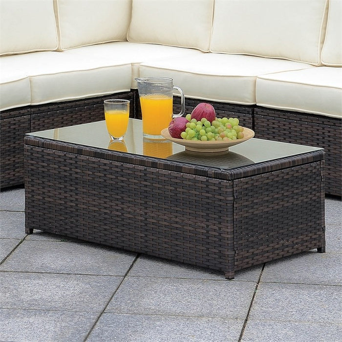 Tanner Espresso Wicker and Tempered Glass-top Outdoor Coffee Table