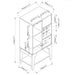  Line drawing for contemporary white oak multi-shelf wine cabinet on a white background with dimensions
