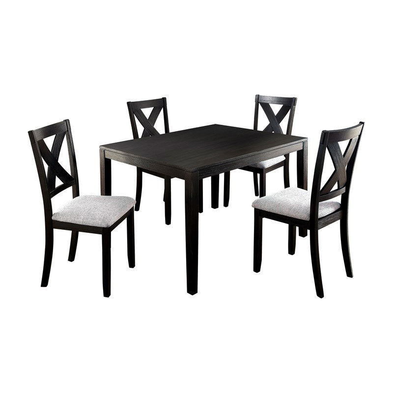 Socarra Black X-Back & Light Grey Tan Fabric 5-Piece Dining Set on a white background