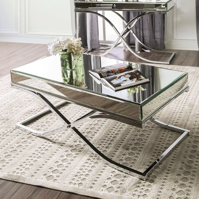 Pellias Glam Beveled Mirror Paneled Coffee Table